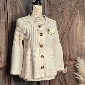 Talbots Knit Bell Sleeves Button Front Cardigan Ivory Small